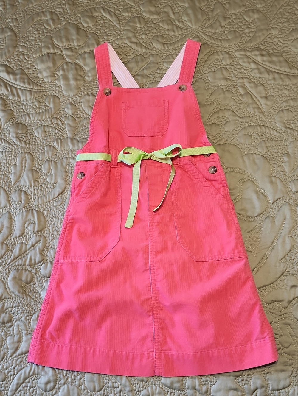 Ralph Lauren Bright Pink Pinafore Dress with Lime Green Bow